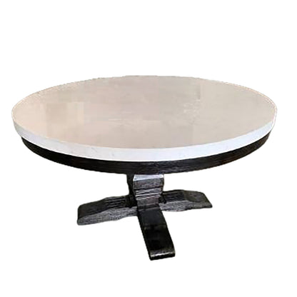 Nolan White Marble Top & Salvage Dark Oak Finish Round Dining Table - 1st Choice Furniture Direct