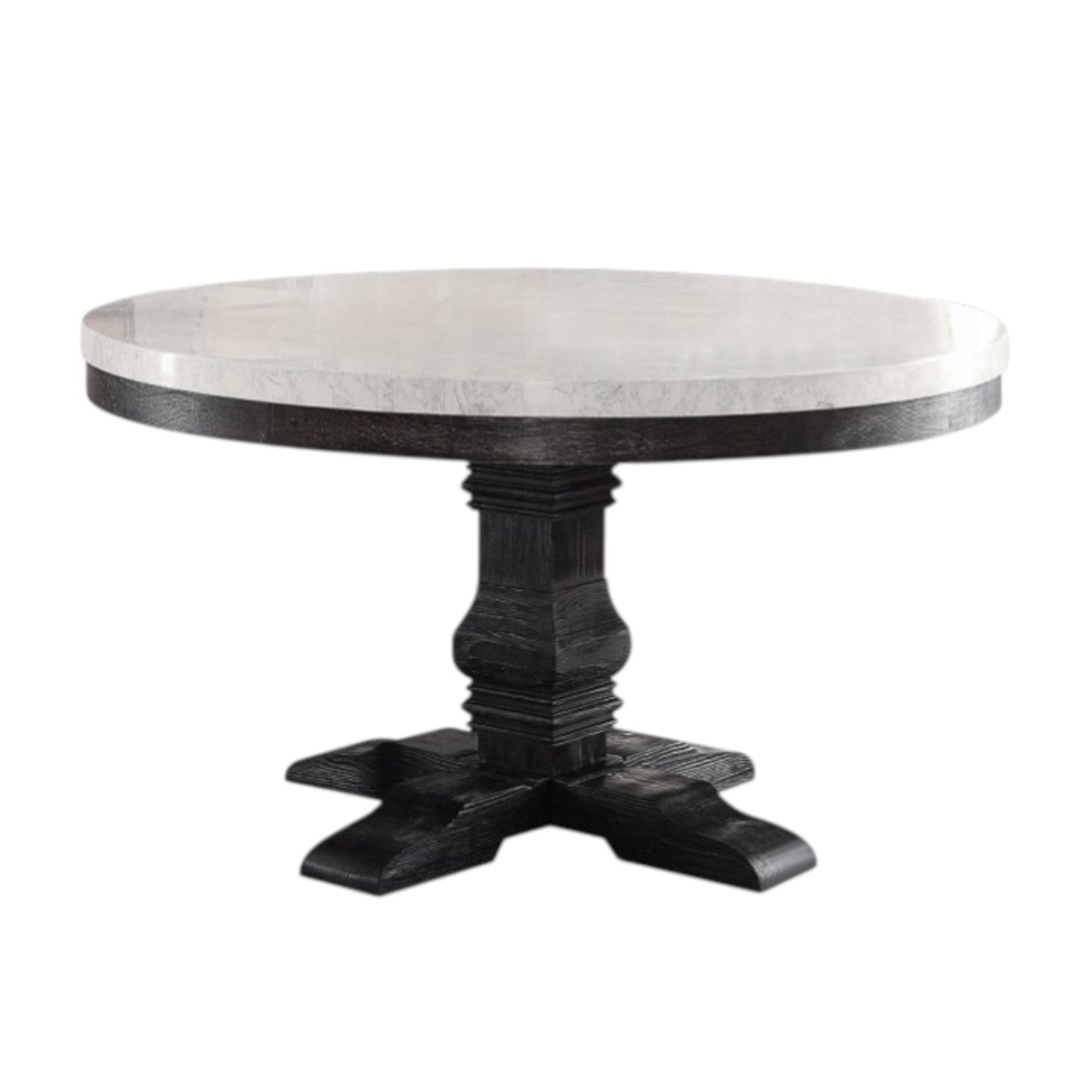 Nolan White Marble Top & Salvage Dark Oak Finish Round Dining Table - 1st Choice Furniture Direct