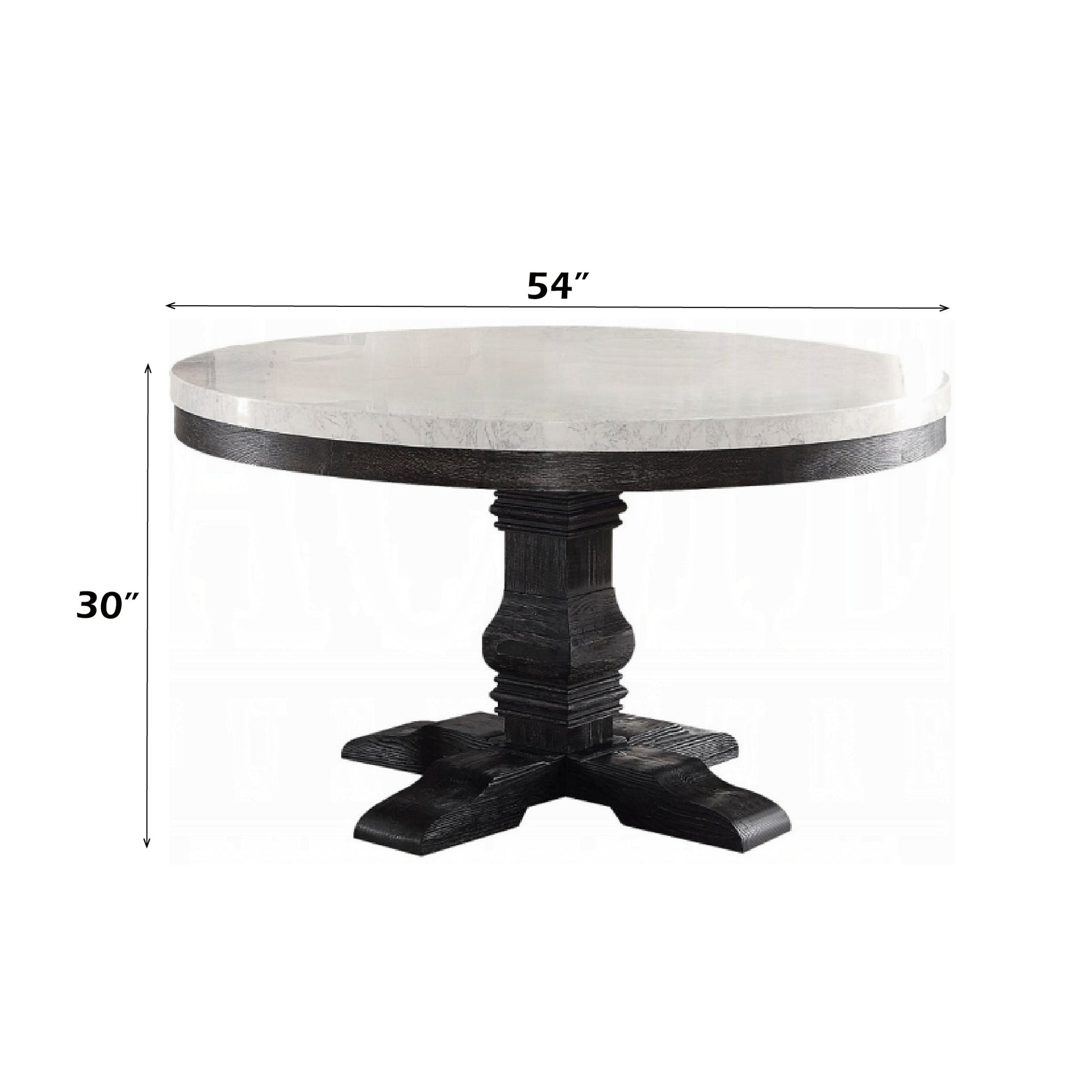 Nolan White Marble Top & Salvage Dark Oak Finish Round Dining Table - 1st Choice Furniture Direct