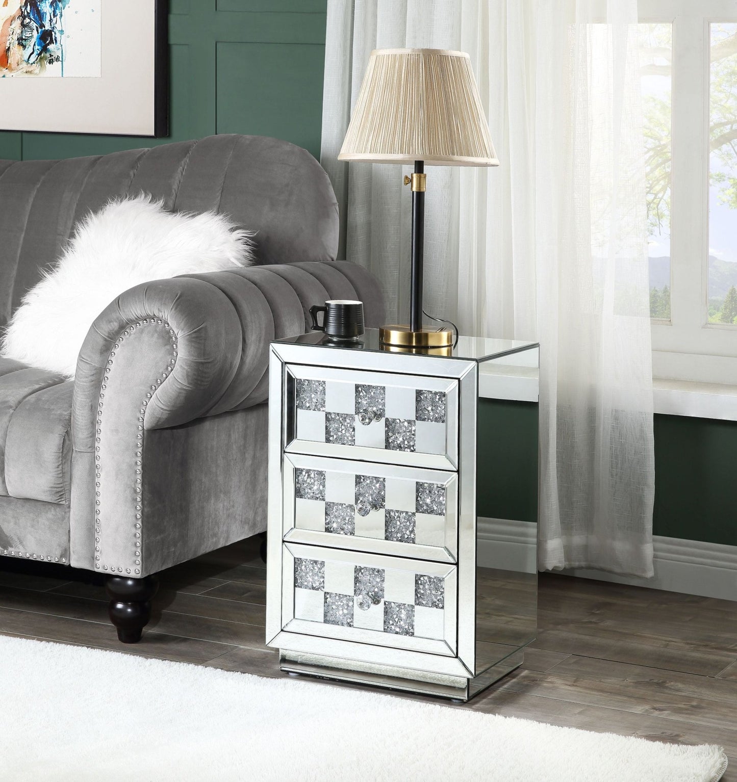 Noralie Mirrored and Faux Diamonds Accent Table - 1st Choice Furniture Direct
