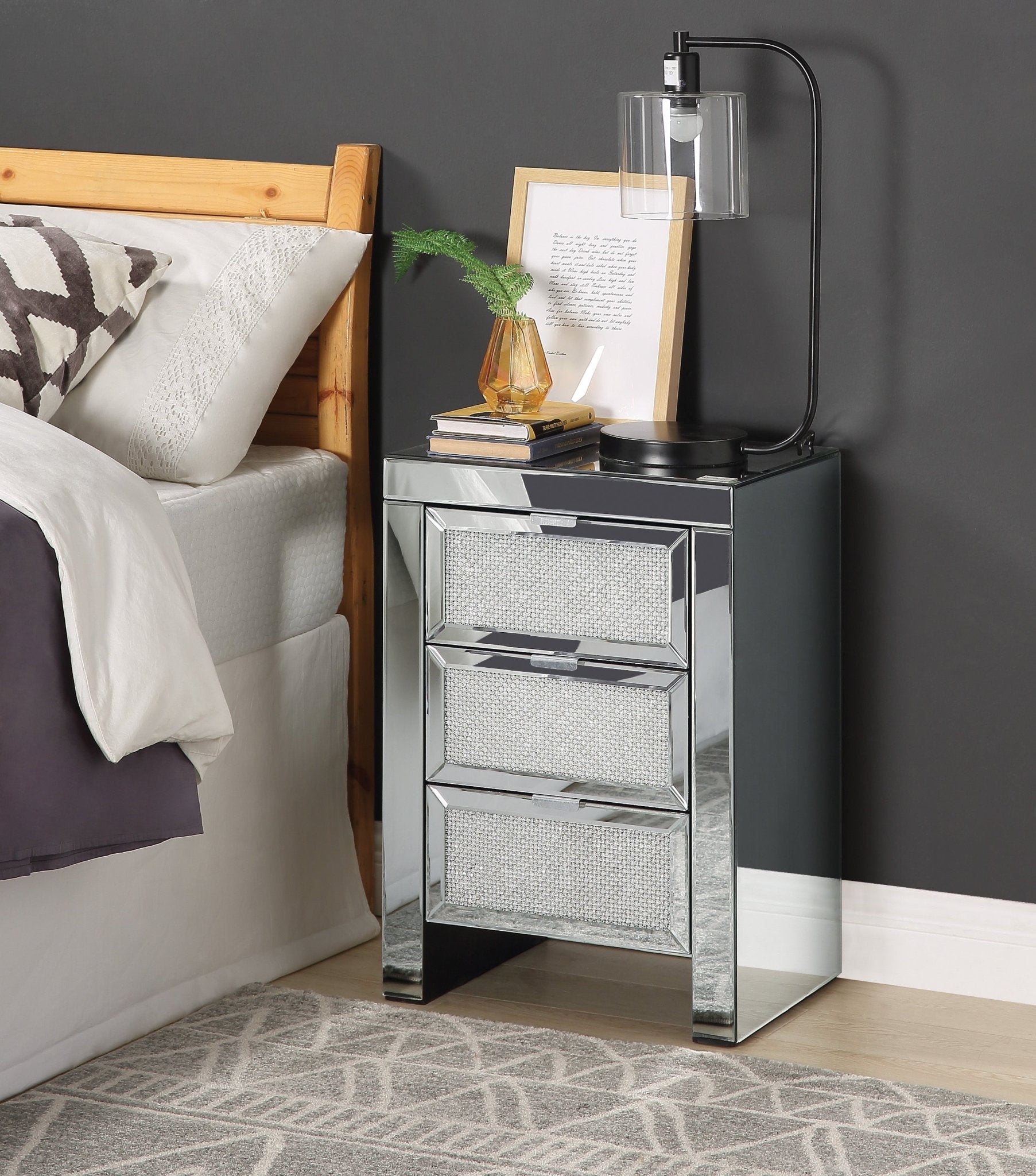 Noralie Mirrored & Faux Diamonds Accent Table - 1st Choice Furniture Direct