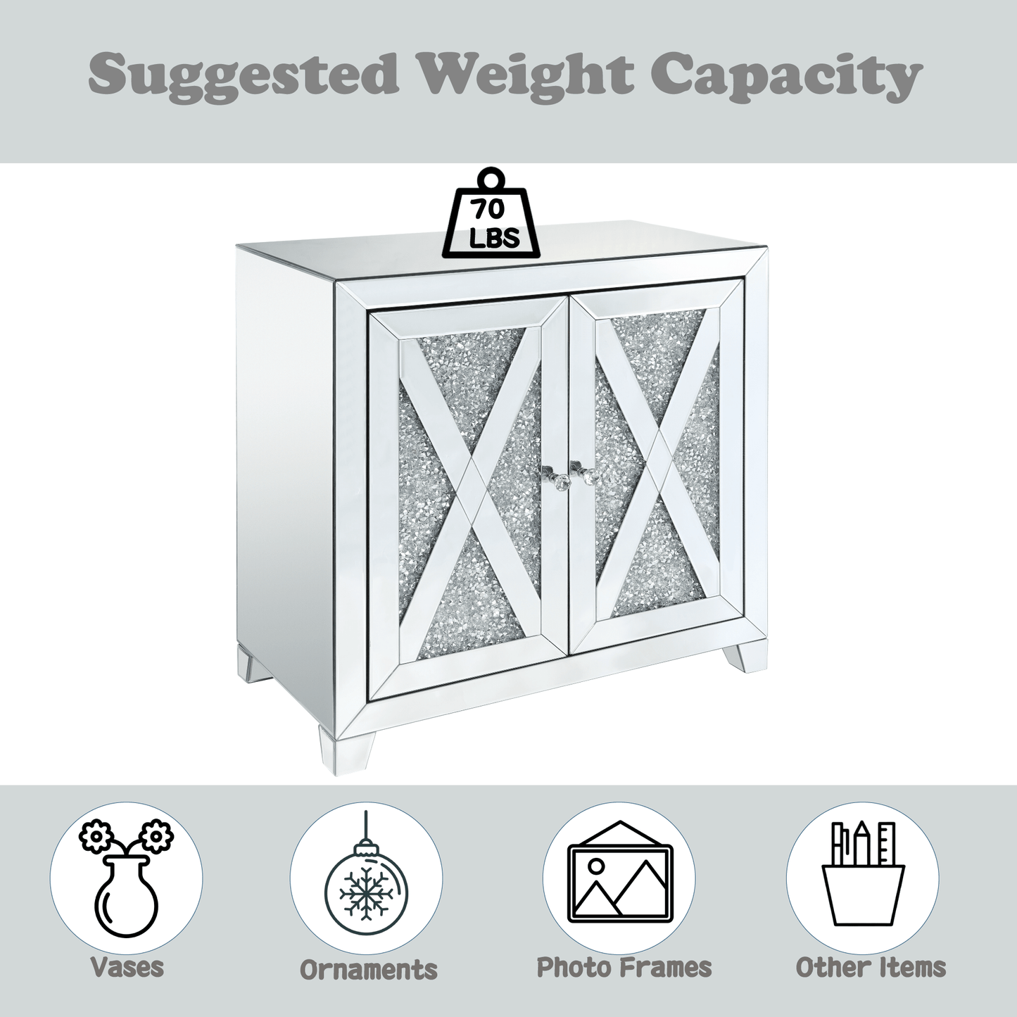 Noralie Mirrored & Faux Diamonds Console Cabinet - 1st Choice Furniture Direct