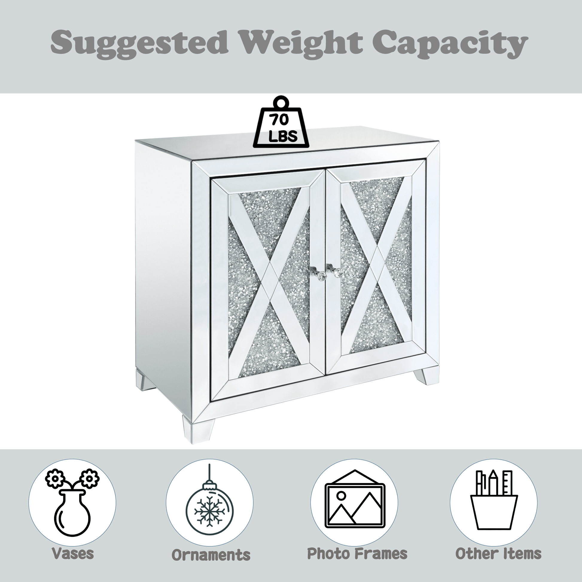 Noralie Mirrored & Faux Diamonds Console Cabinet - 1st Choice Furniture Direct