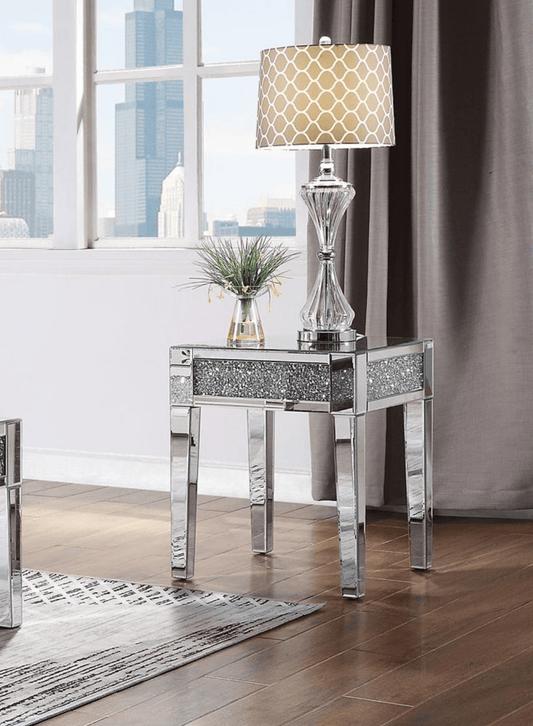Noralie Mirrored & Faux Diamonds End Table - 1st Choice Furniture Direct