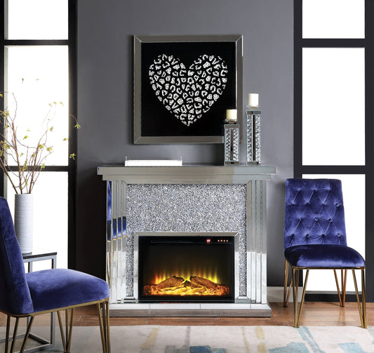 Noralie Mirrored & Faux Diamonds Fireplace (Battery not Included) - 1st Choice Furniture Direct