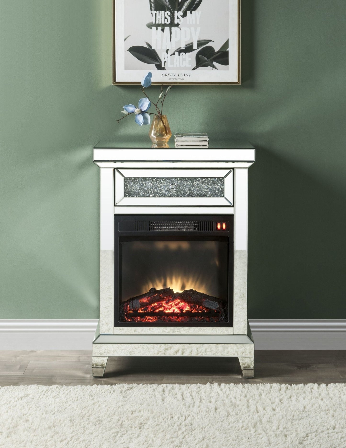 Noralie Mirrored & Faux Diamonds Fireplace(Assembled) - 1st Choice Furniture Direct