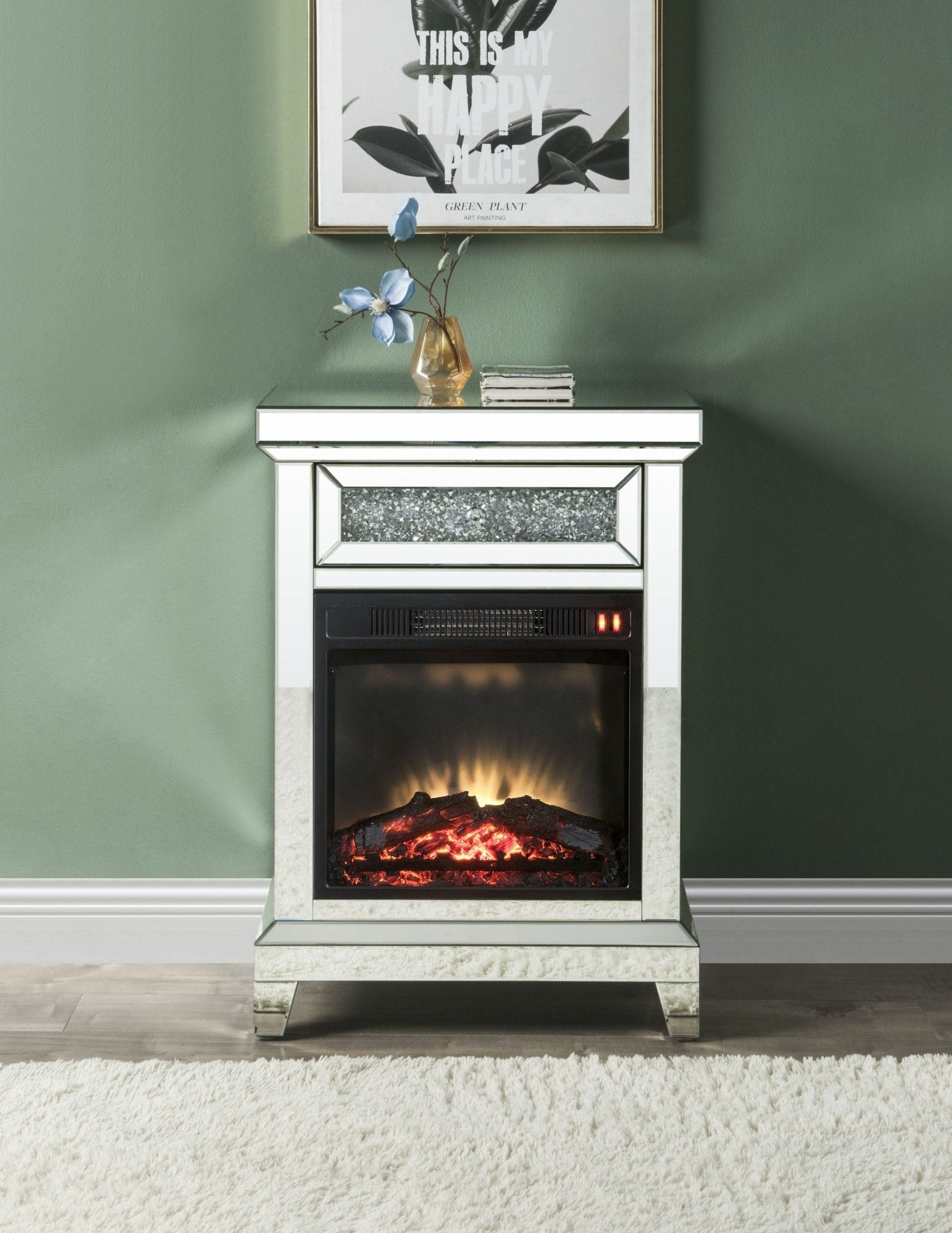 Noralie Mirrored & Faux Diamonds Fireplace(Assembled) - 1st Choice Furniture Direct