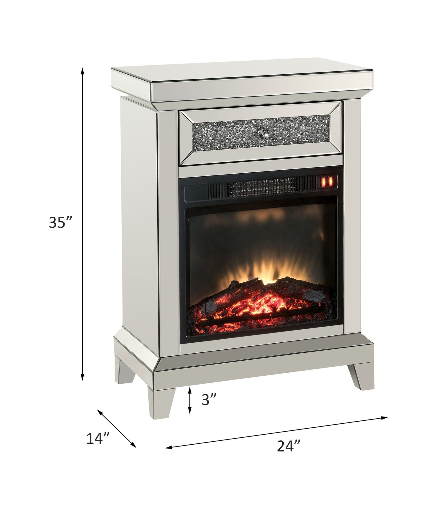 Noralie Mirrored & Faux Diamonds Fireplace(Assembled) - 1st Choice Furniture Direct