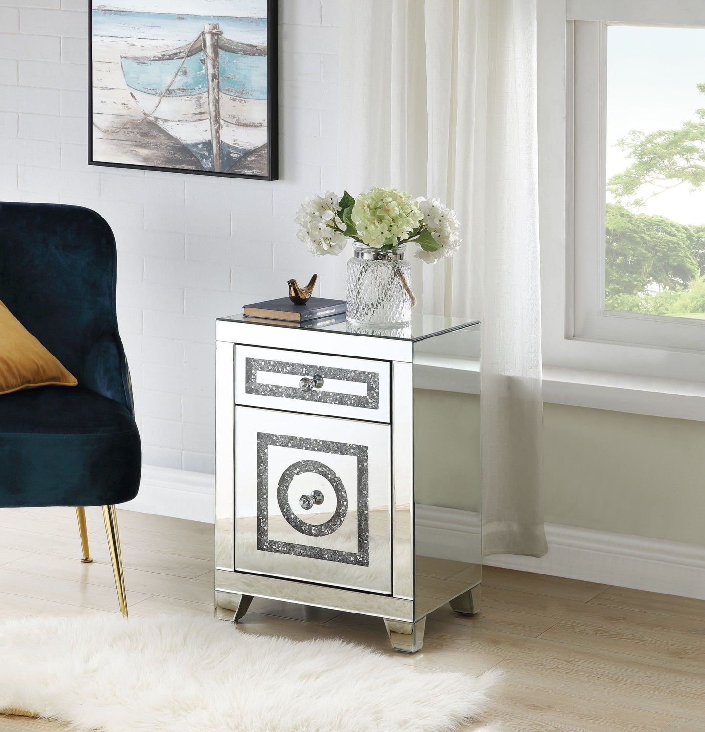 Noralie Mirrored & Faux Dimaonds Accent Table - 1st Choice Furniture Direct