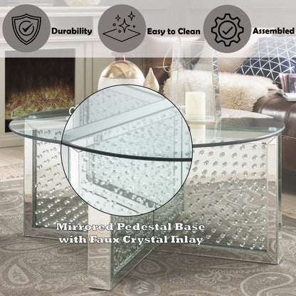 Nysa Mirrored & Faux Crystals Coffee Table (Assembled) - 1st Choice Furniture Direct