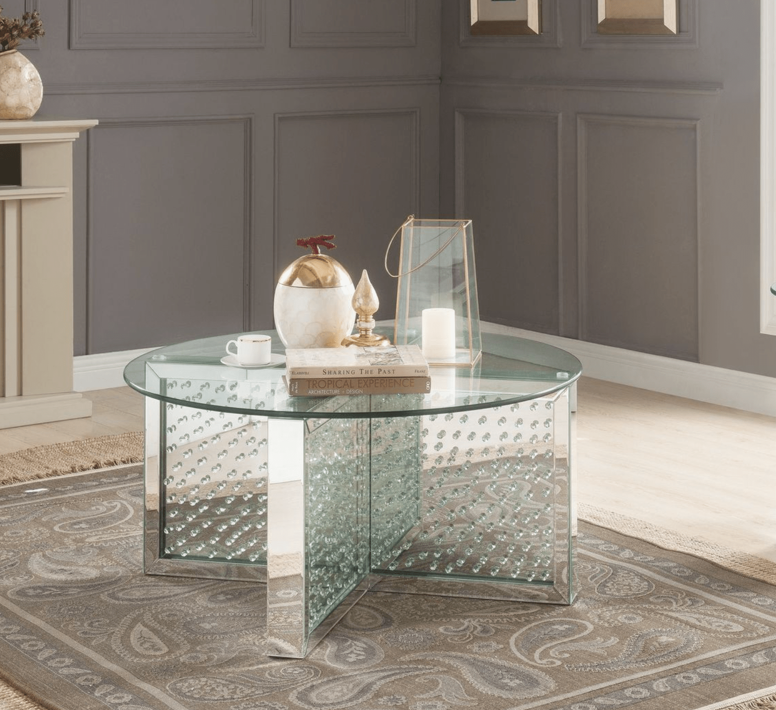Nysa Mirrored & Faux Crystals Coffee Table (Assembled) - 1st Choice Furniture Direct