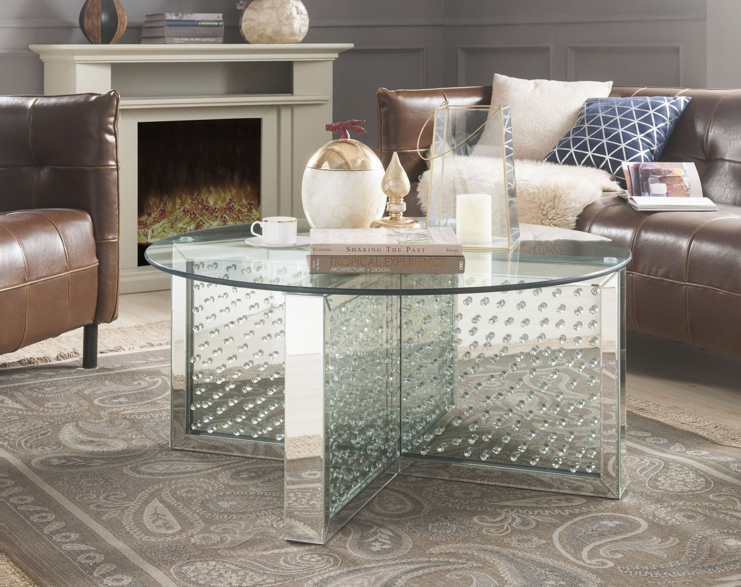 Nysa Mirrored & Faux Crystals Coffee Table (Assembled) - 1st Choice Furniture Direct