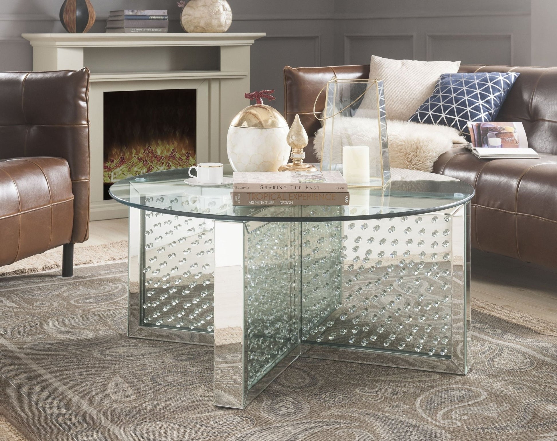 Nysa Mirrored & Faux Crystals Coffee Table (Assembled) - 1st Choice Furniture Direct