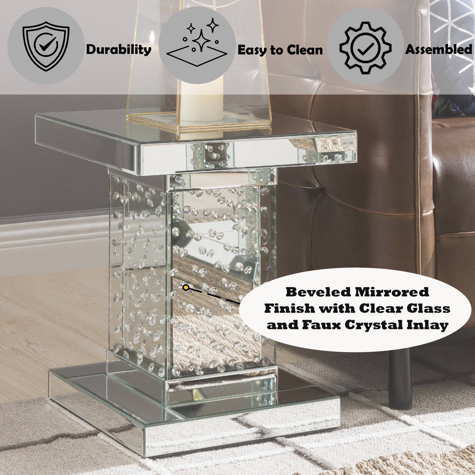 Nysa Mirrored & Faux Crystals End Table - 1st Choice Furniture Direct