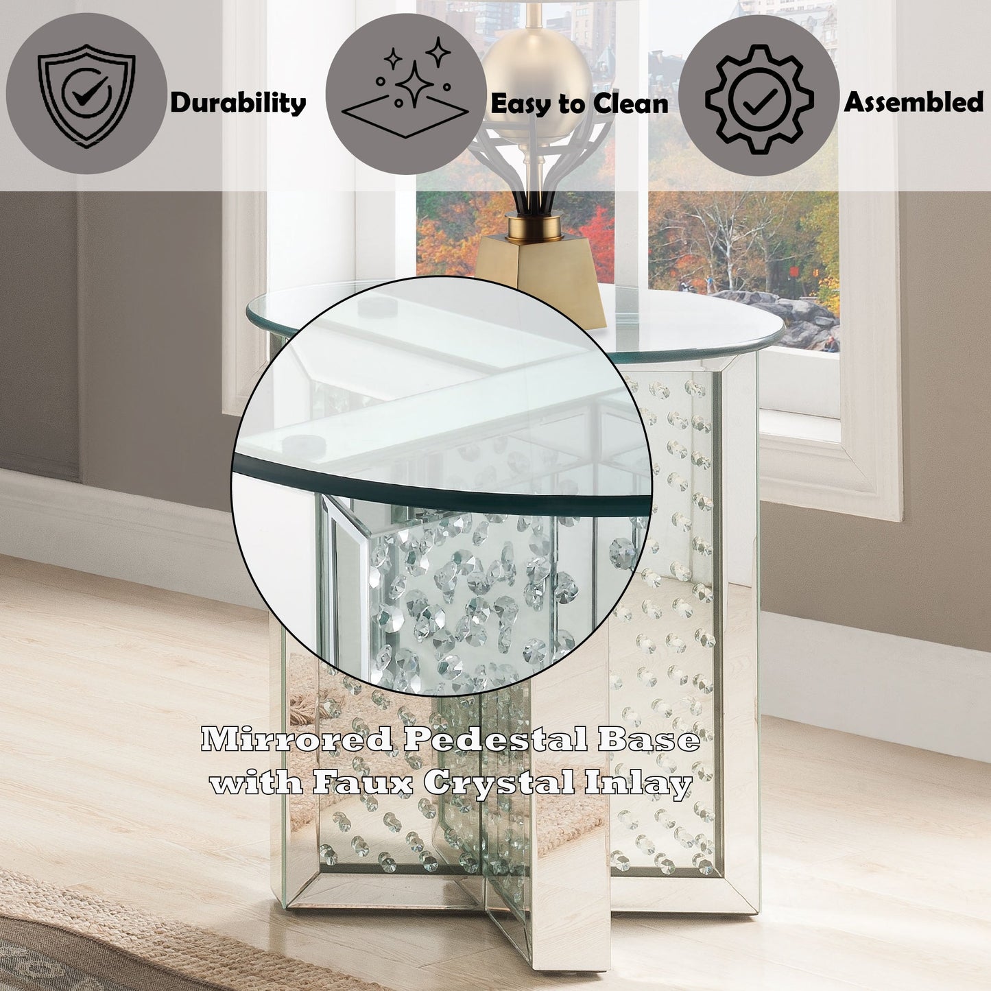 Nysa Mirrored & Faux Crystals End Table (Assembled) - 1st Choice Furniture Direct