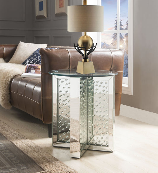 Nysa Mirrored & Faux Crystals End Table (Assembled) - 1st Choice Furniture Direct