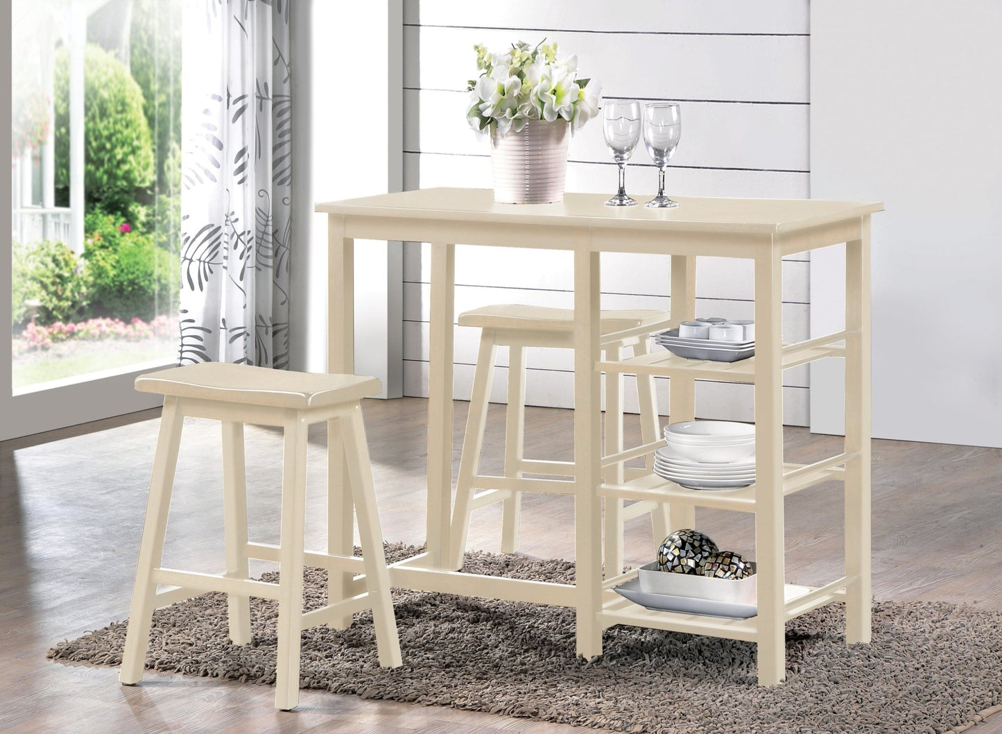 Nyssa Buttermilk Finish 3PCs Counter Height Set - 1st Choice Furniture Direct