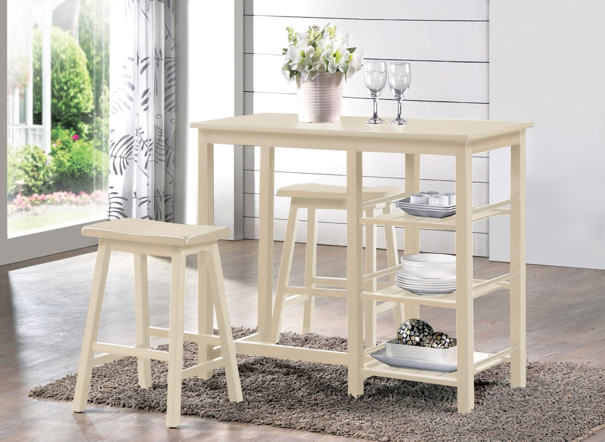Nyssa Buttermilk Finish 3PCs Counter Height Set - 1st Choice Furniture Direct