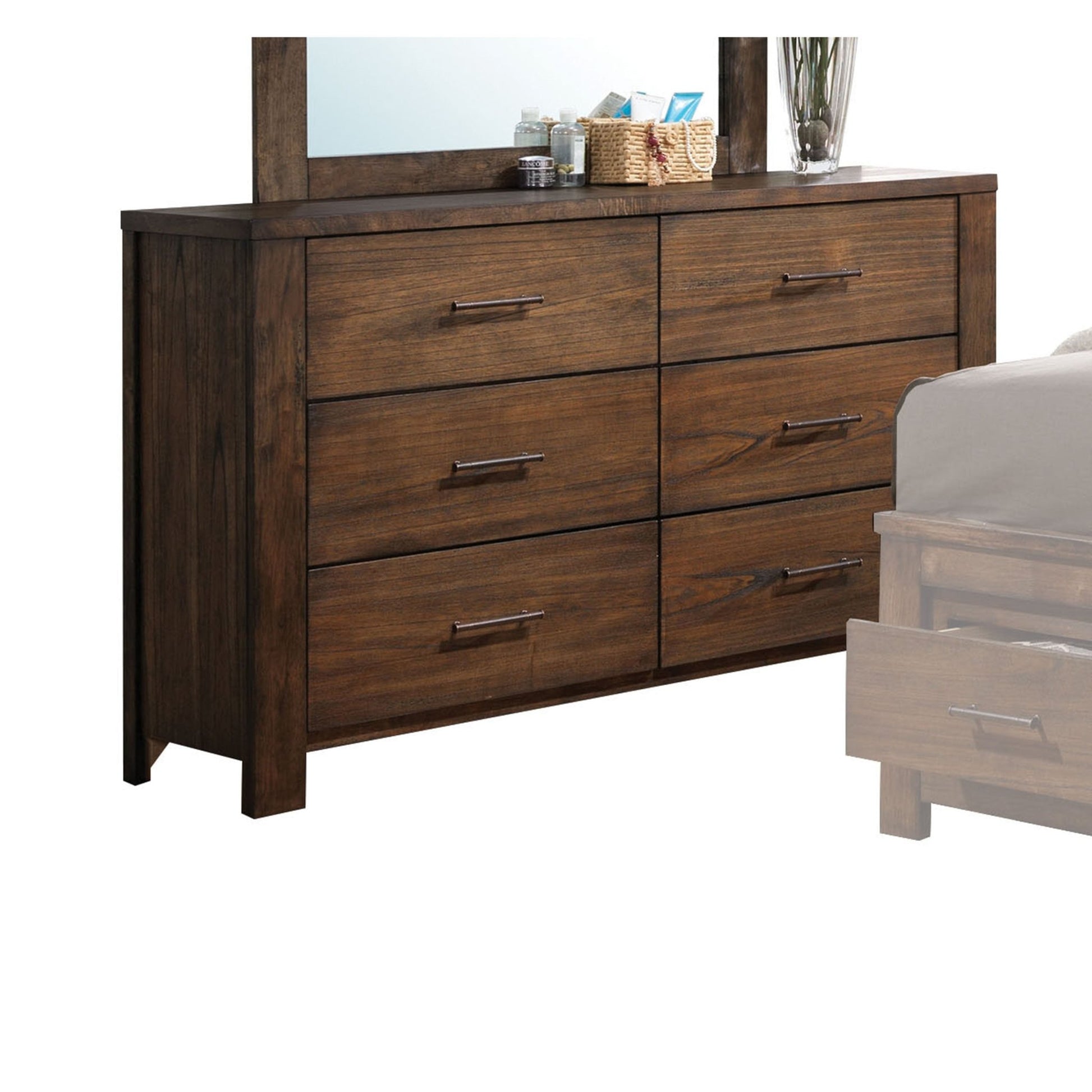 Oak 6 Drawer Dresser with Antique Brass Hardware - 1st Choice Furniture Direct