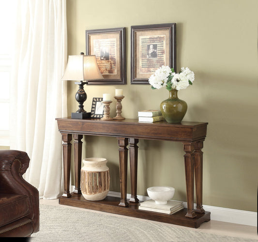 Oak Console Table with Display Shelf & Tapered Wooden Legs - 1st Choice Furniture Direct