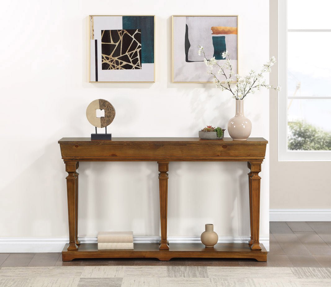 Oak Console Table with Display Shelf & Tapered Wooden Legs - 1st Choice Furniture Direct