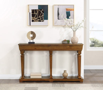 Oak Console Table with Display Shelf & Tapered Wooden Legs - 1st Choice Furniture Direct