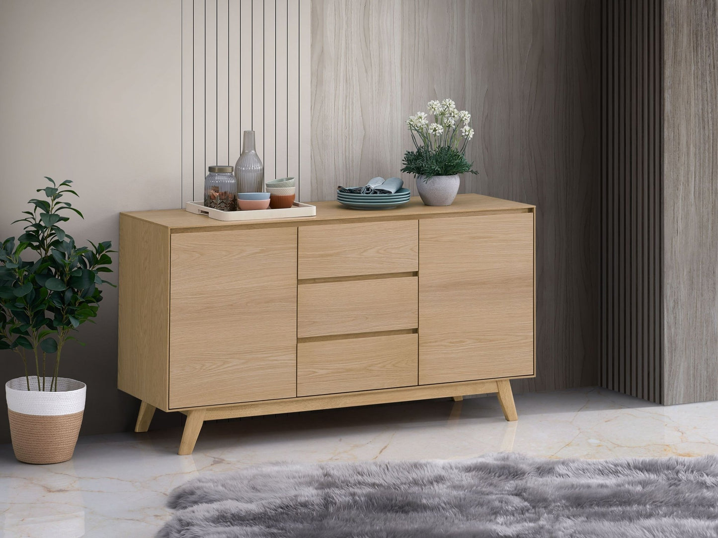 Oak Dining Server with Felt-Lined Drawer & Storage Shelf - 1st Choice Furniture Direct