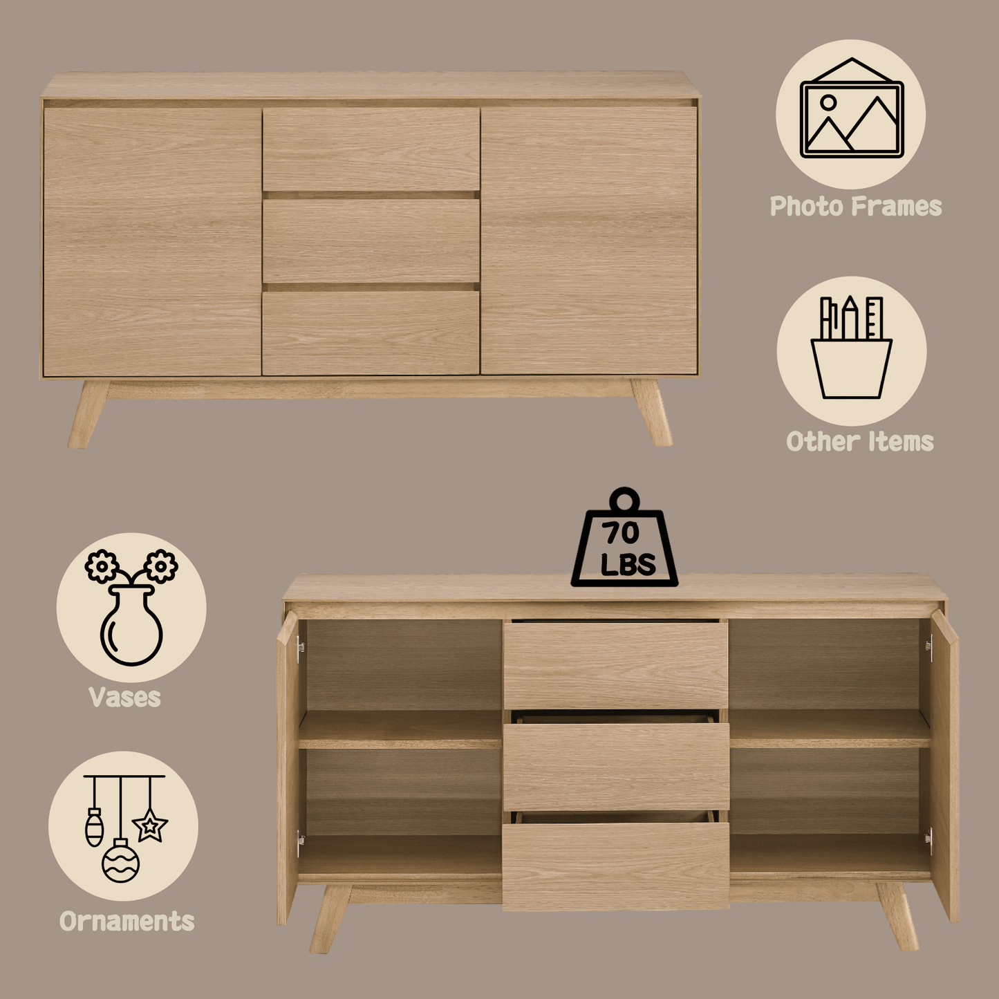Oak Dining Server with Felt-Lined Drawer & Storage Shelf - 1st Choice Furniture Direct