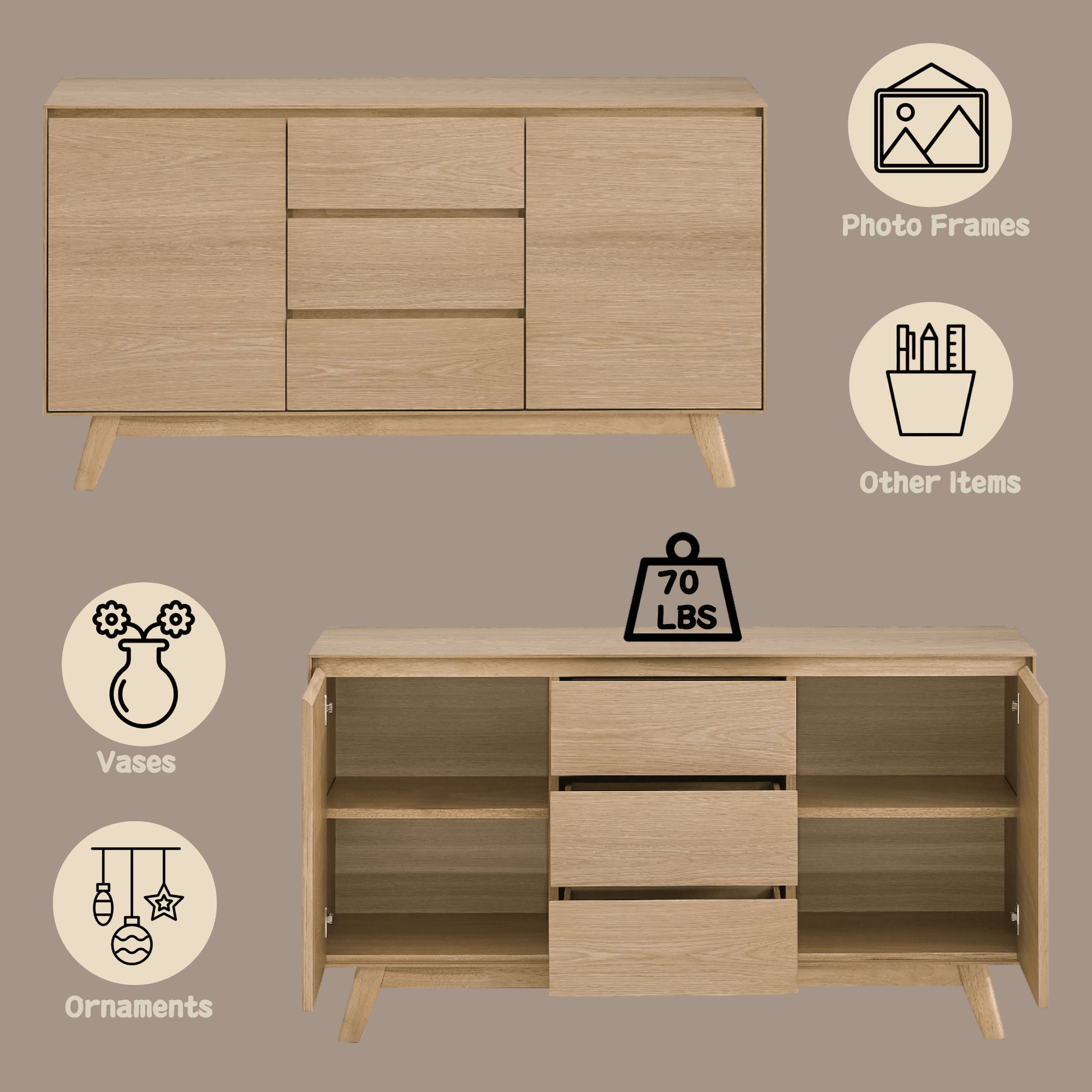 Oak Dining Server with Felt-Lined Drawer & Storage Shelf - 1st Choice Furniture Direct