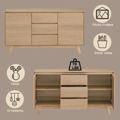 Oak Dining Server with Felt-Lined Drawer & Storage Shelf - 1st Choice Furniture Direct