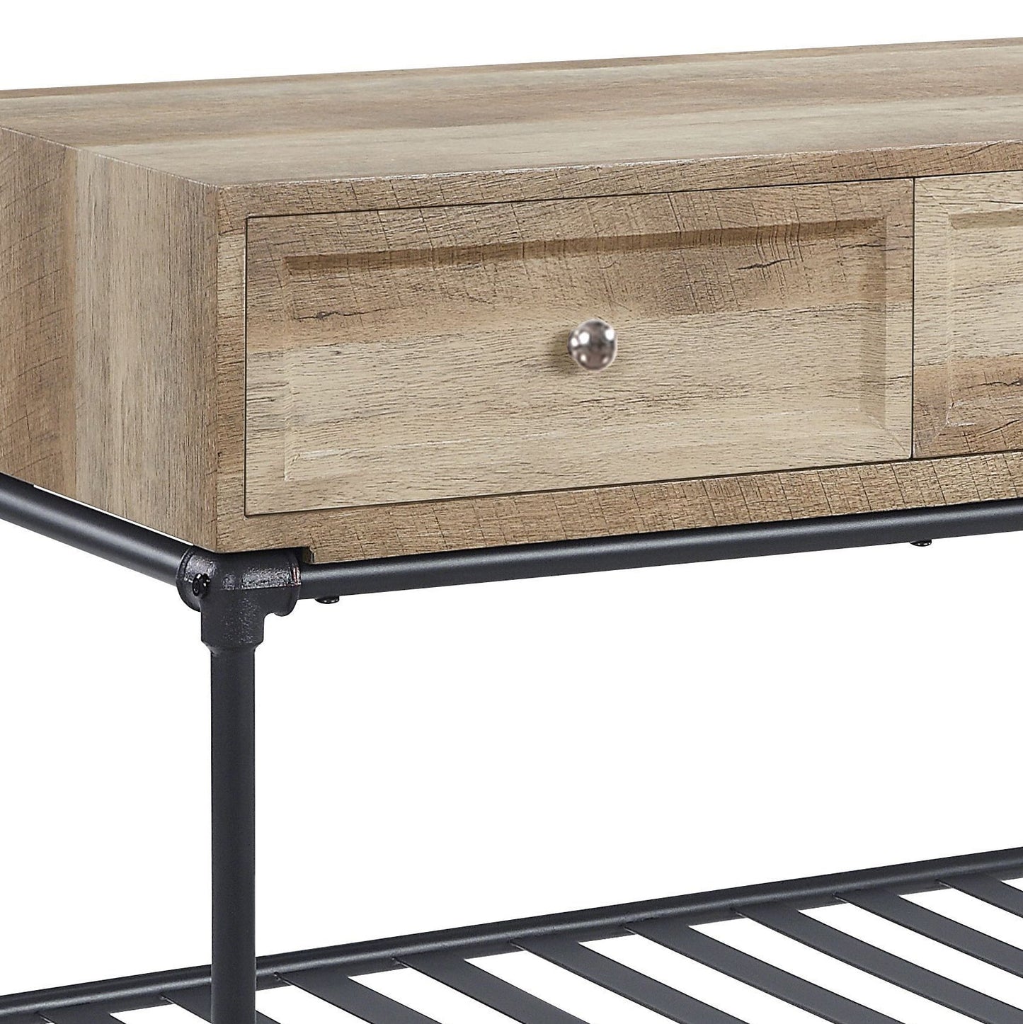 Oak Industrial Sofa Table with Drawer & Shelf - 1st Choice Furniture Direct