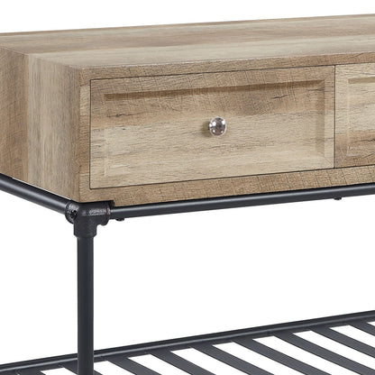 Oak Industrial Sofa Table with Drawer & Shelf - 1st Choice Furniture Direct