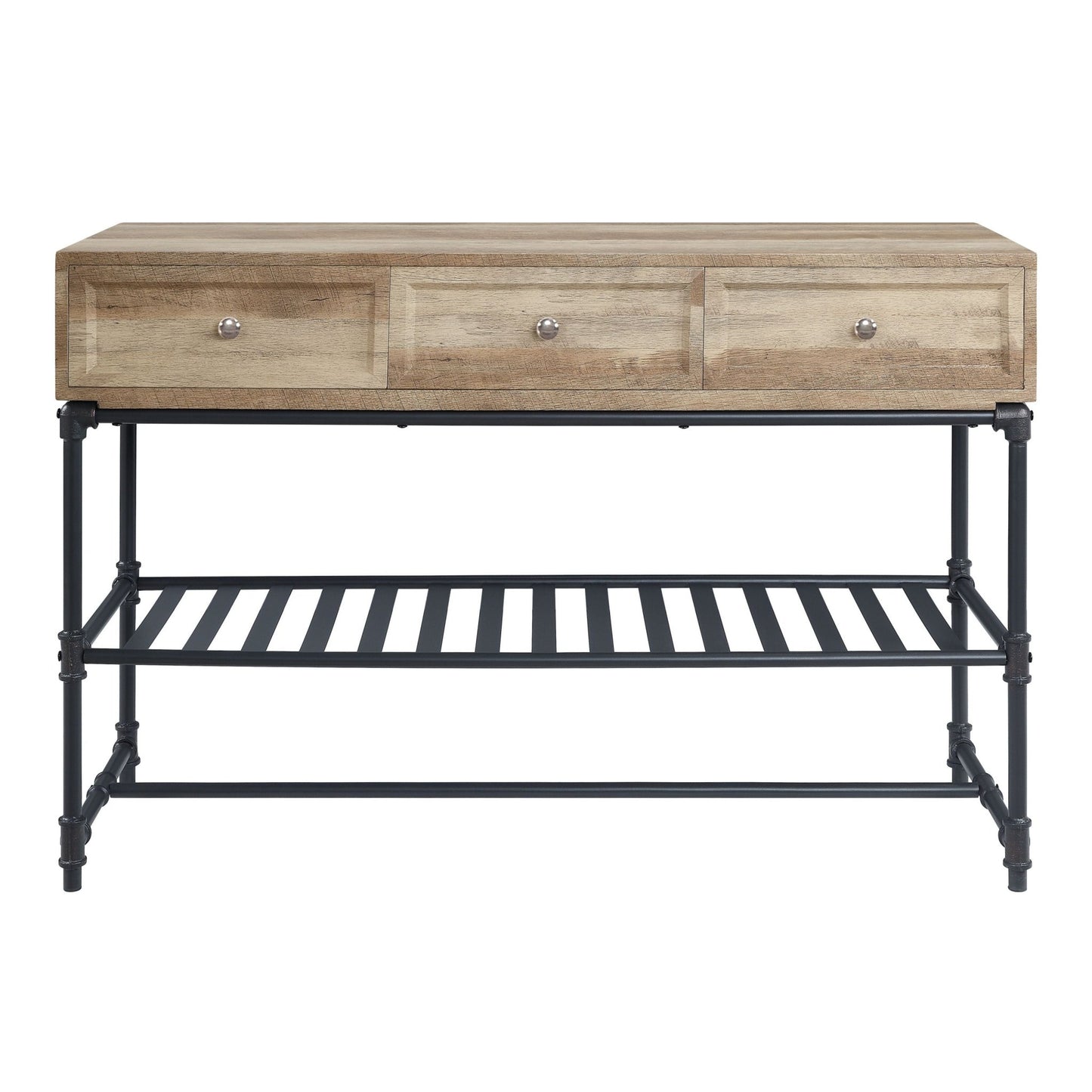 Oak Industrial Sofa Table with Drawer & Shelf - 1st Choice Furniture Direct