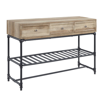 Oak Industrial Sofa Table with Drawer & Shelf - 1st Choice Furniture Direct