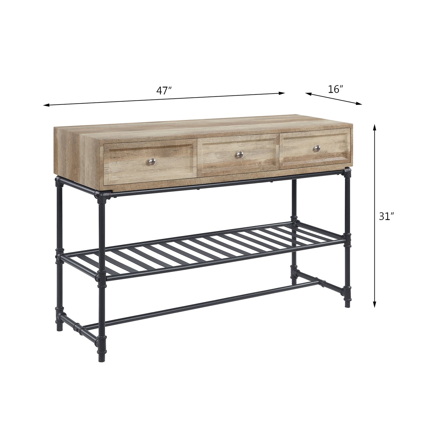 Oak Industrial Sofa Table with Drawer & Shelf - 1st Choice Furniture Direct