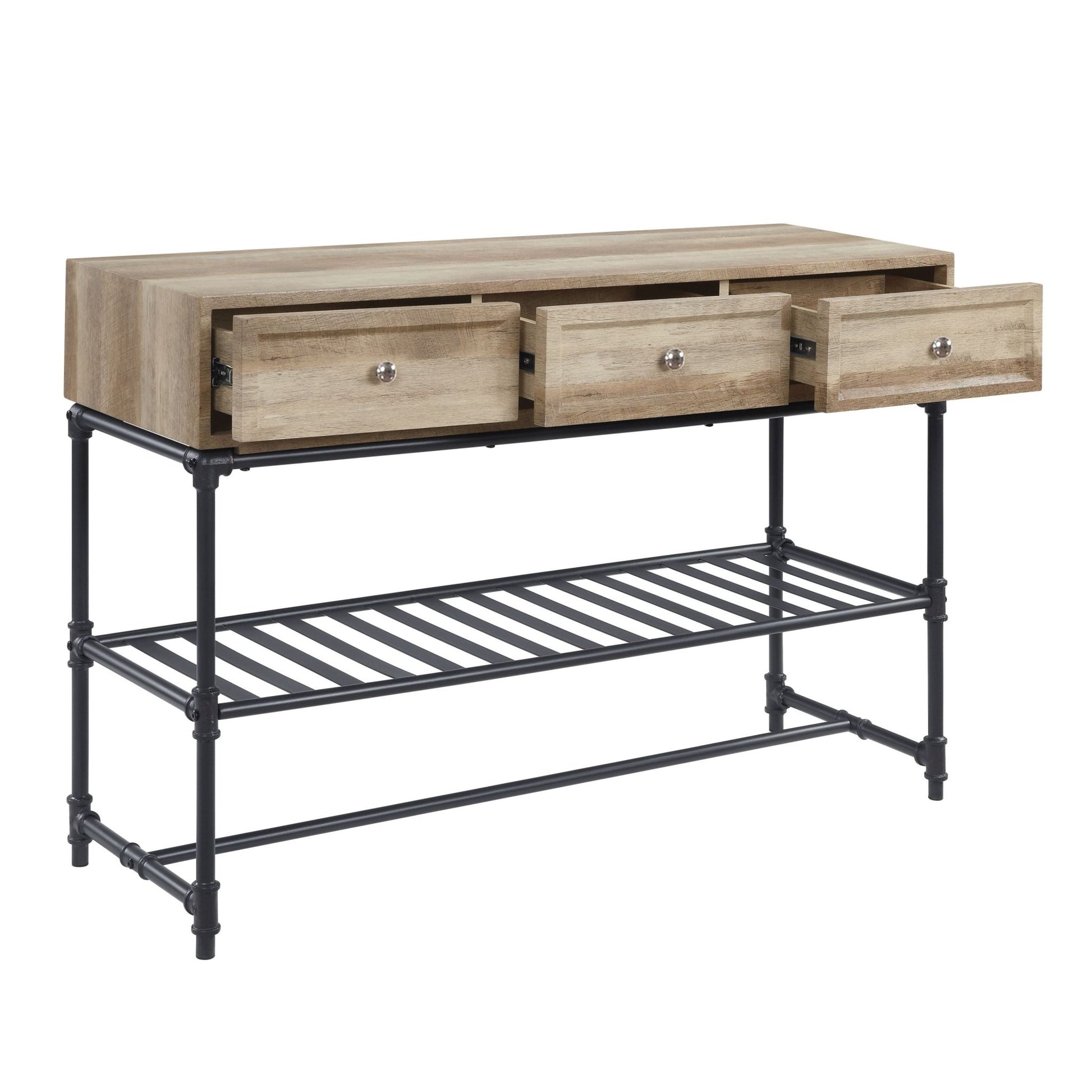 Oak Industrial Sofa Table with Drawer & Shelf - 1st Choice Furniture Direct