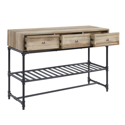 Oak Industrial Sofa Table with Drawer & Shelf - 1st Choice Furniture Direct