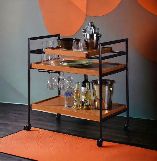 Oaken Honey Oak & Black Finish Serving Cart - 1st Choice Furniture Direct