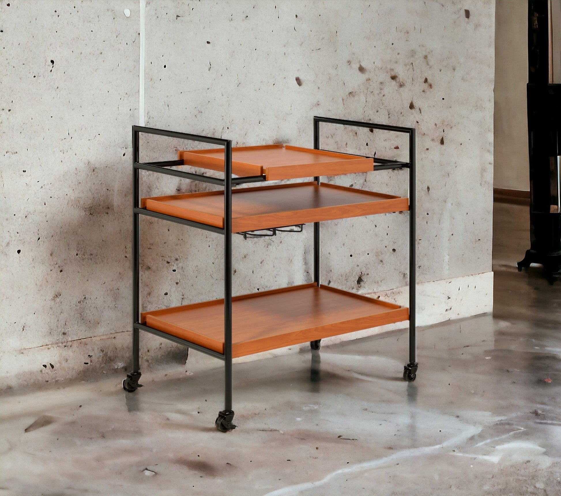 Oaken Honey Oak & Black Finish Serving Cart - 1st Choice Furniture Direct