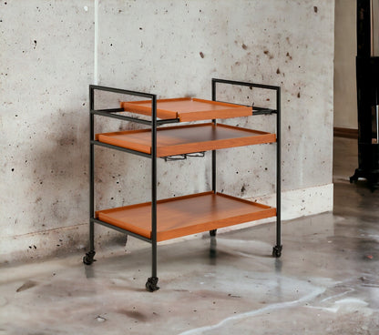 Oaken Honey Oak & Black Finish Serving Cart - 1st Choice Furniture Direct