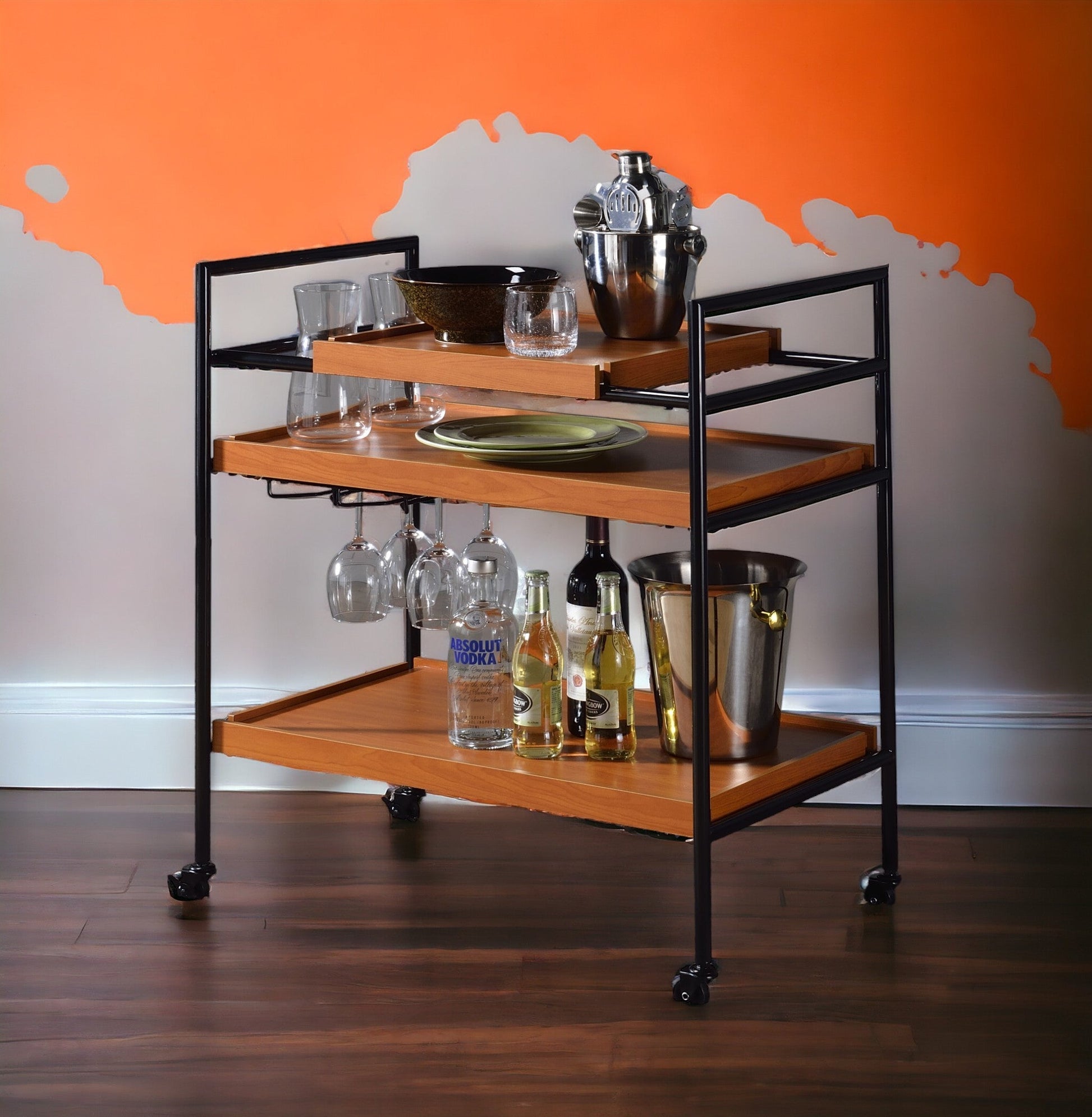 Oaken Honey Oak & Black Finish Serving Cart - 1st Choice Furniture Direct