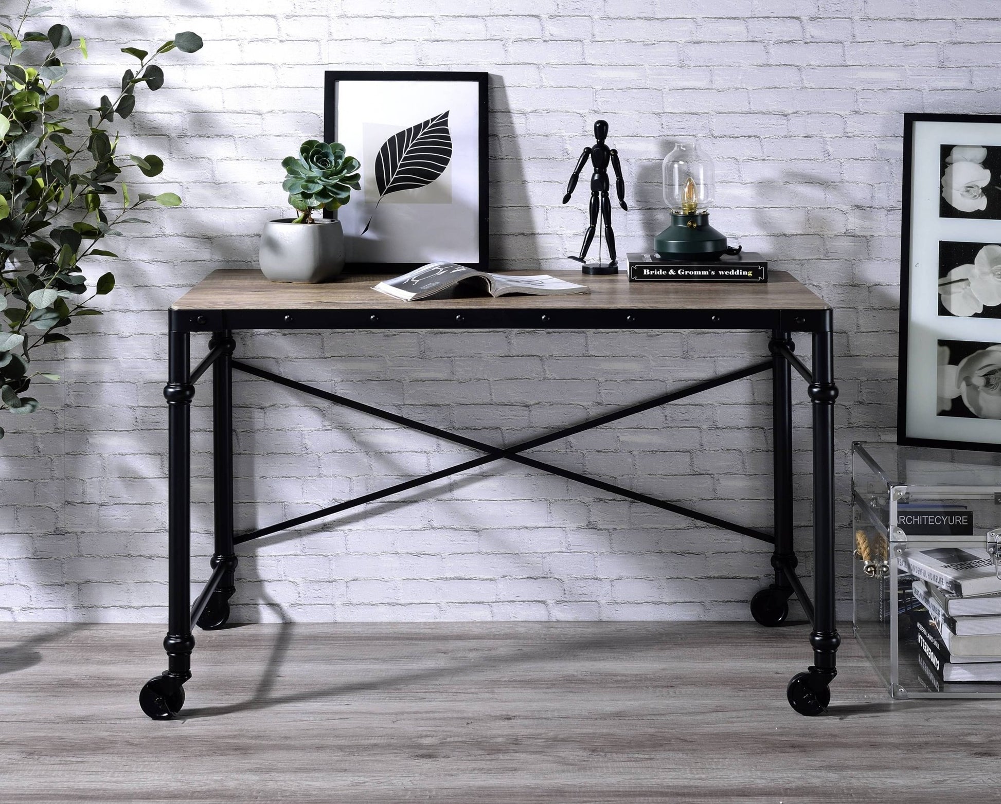Oklarth Rustic Oak & Black Finish Writing Desk - 1st Choice Furniture Direct