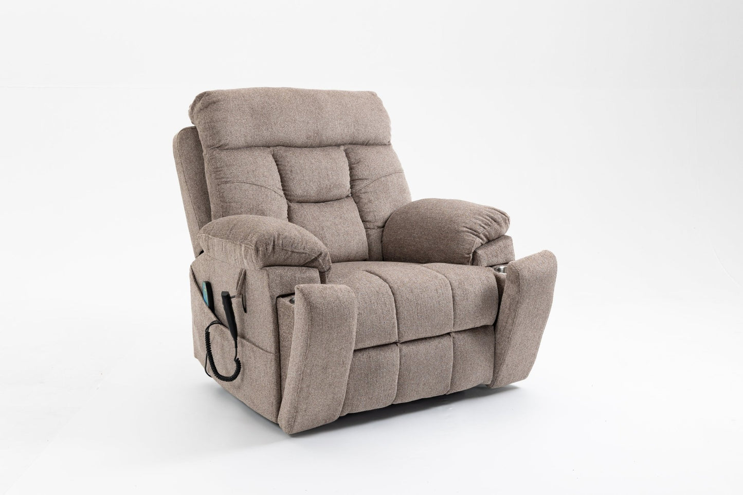 Old age electric lift chair, flat high density foam electric sofa, with heating and massage functions, can tilt to 180 degrees, 2 pocket cup holders, 2 remote controls, dual OKIN motors - 1st Choice Furniture Direct
