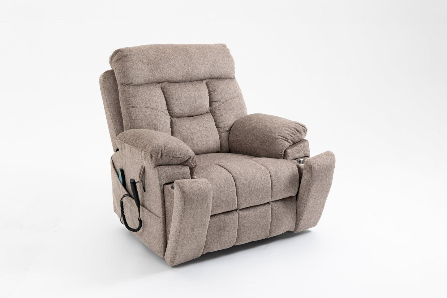 Old age electric lift chair, flat high density foam electric sofa, with heating and massage functions, can tilt to 180 degrees, 2 pocket cup holders, 2 remote controls, dual OKIN motors - 1st Choice Furniture Direct