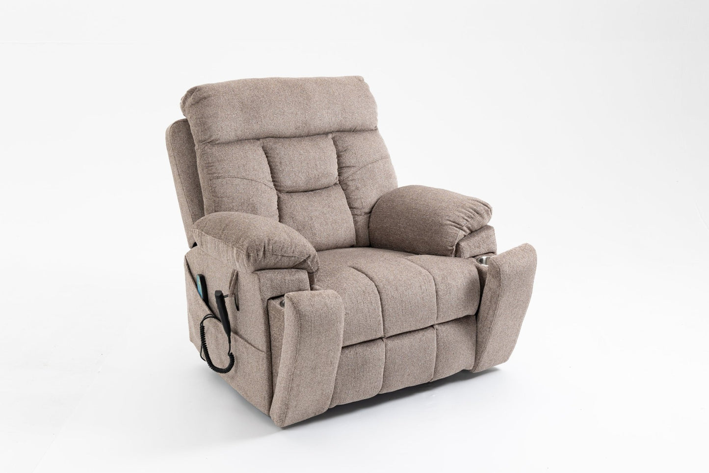 Old age electric lift chair, flat high density foam electric sofa, with heating and massage functions, can tilt to 180 degrees, 2 pocket cup holders, 2 remote controls, dual OKIN motors - 1st Choice Furniture Direct