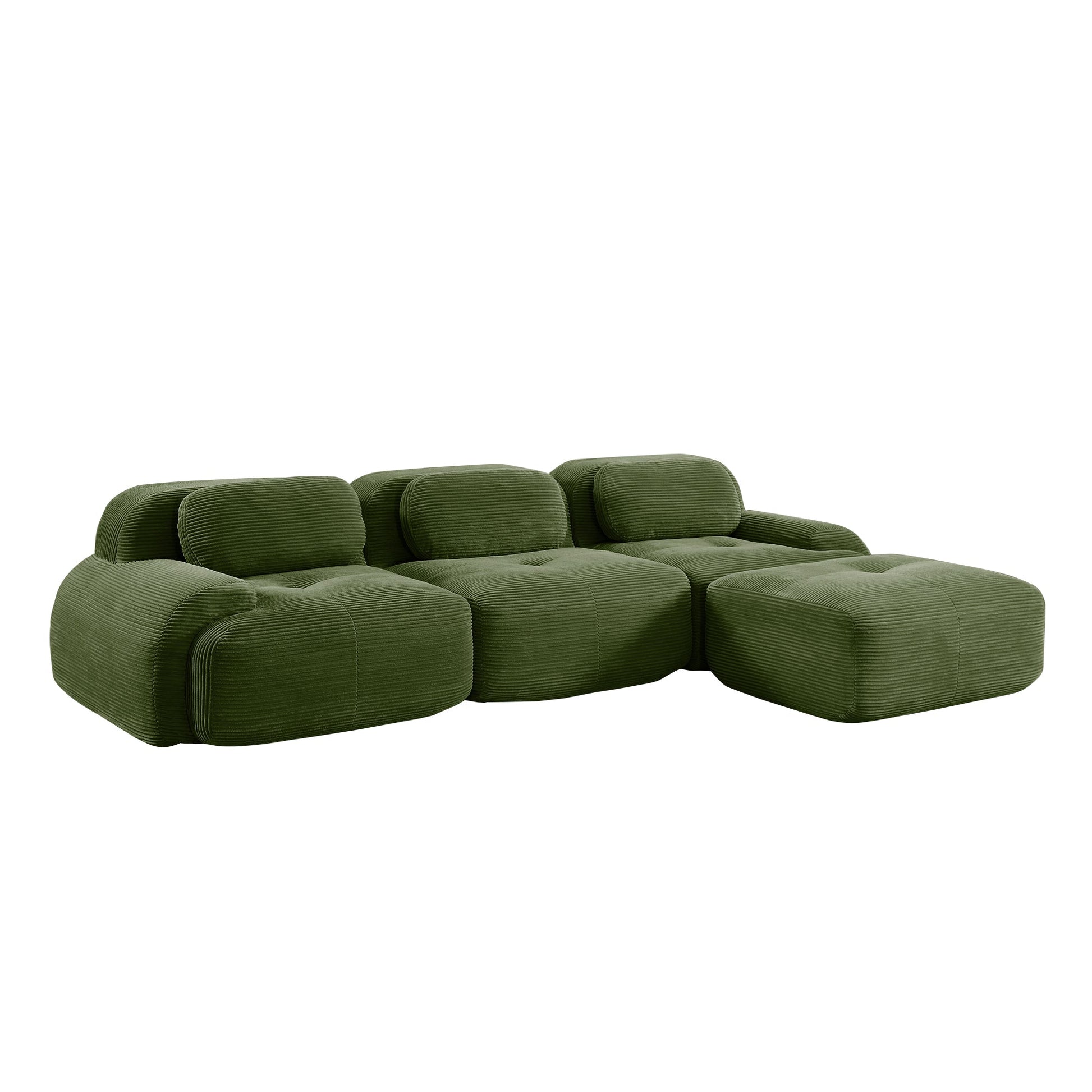 Olive Green Corduroy Modular Sofa – 3 Seater Modern Couch - 1st Choice Furniture Direct