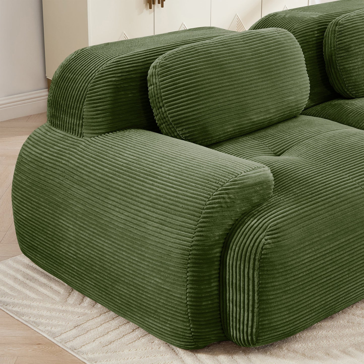 Olive Green Corduroy Modular Sofa – 3 Seater Modern Couch - 1st Choice Furniture Direct