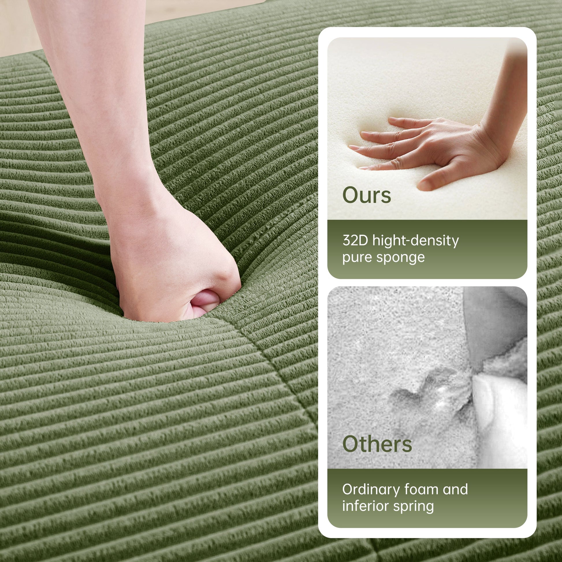 Olive Green Corduroy Modular Sofa – 3 Seater Modern Couch - 1st Choice Furniture Direct