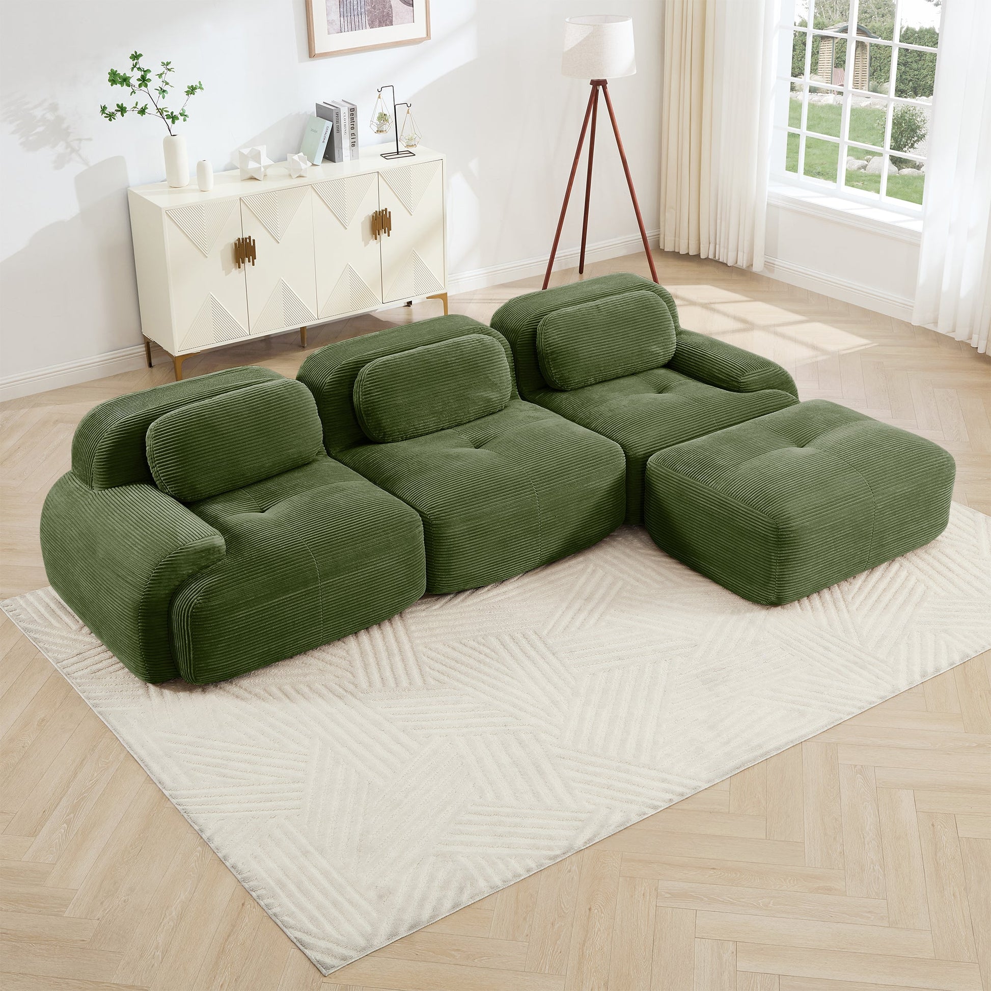Olive Green Corduroy Modular Sofa – 3 Seater Modern Couch - 1st Choice Furniture Direct