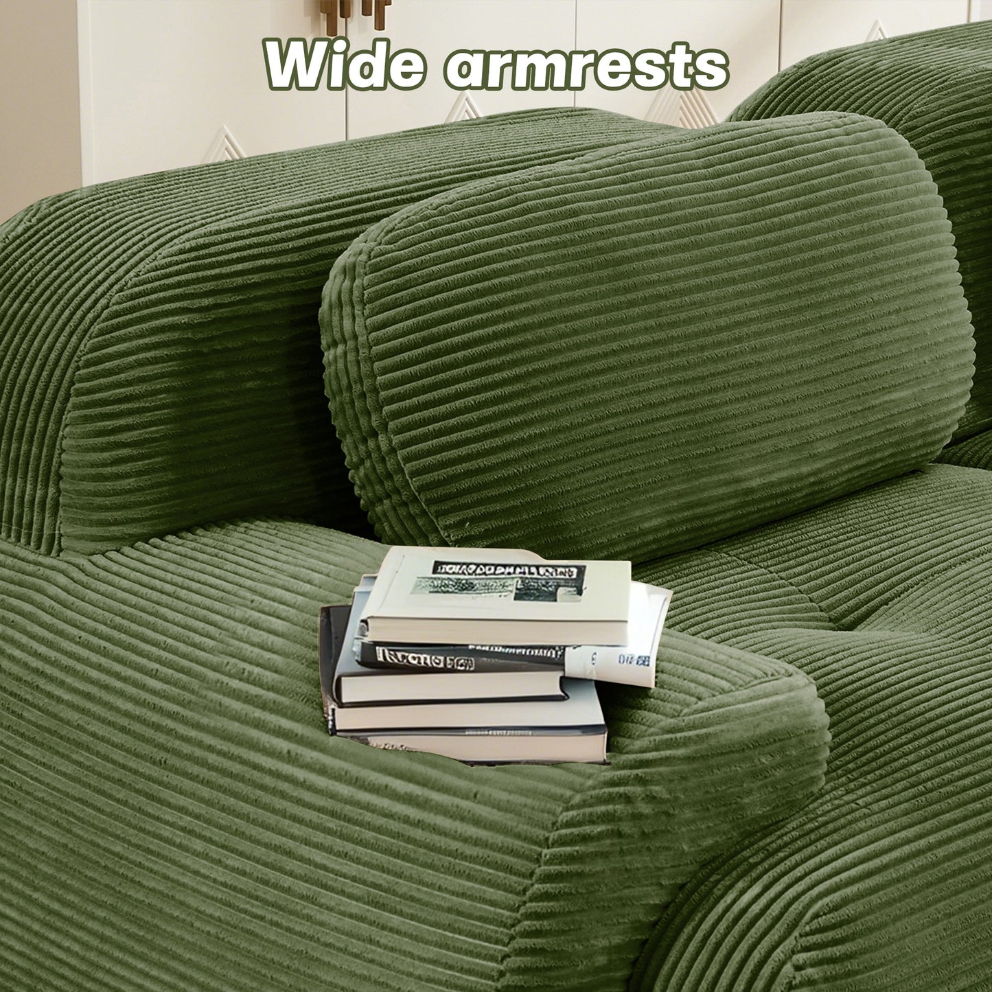 Olive Green Corduroy Modular Sofa – 3 Seater Modern Couch - 1st Choice Furniture Direct